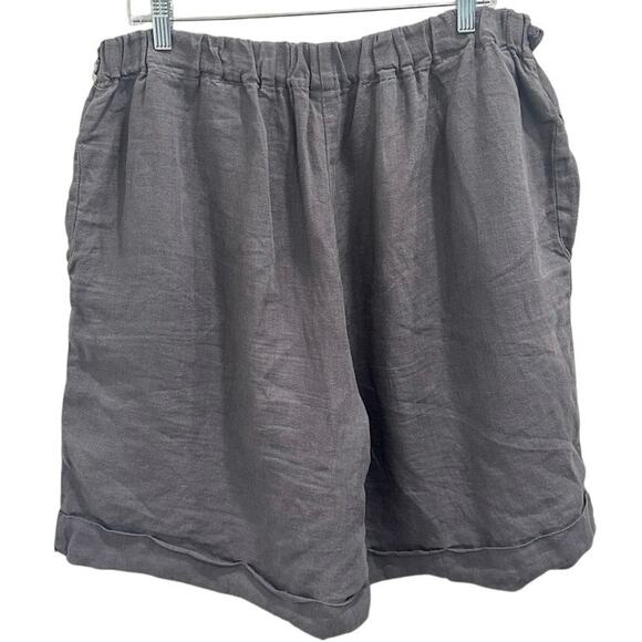 Len Ok Gray Linen Elastic Waist Shorts XXXL Relaxed Fit Coastal Lagenlook Boho - Picture 2 of 8